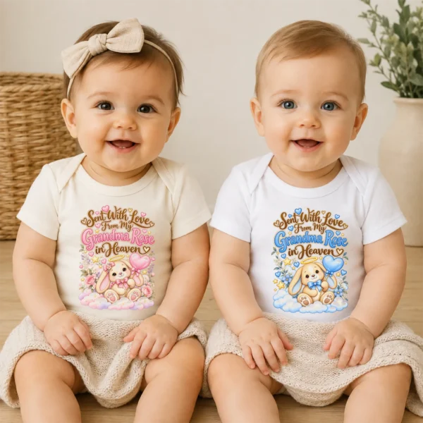 Personalized Grandma in Heaven Memorial Baby Bodysuit — baby bodysuit mockup personalized grandma in heaven memorial baby bodysuit model mockup