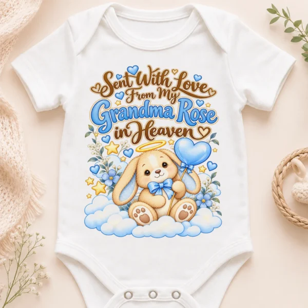Personalized Grandma in Heaven Memorial Baby Bodysuit — baby bodysuit mockup personalized grandma in heaven memorial baby bodysuit close-up detail