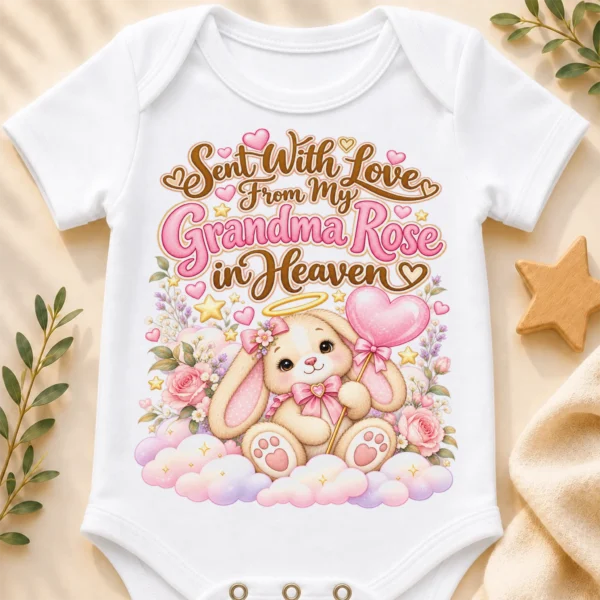 Personalized Grandma in Heaven Memorial Baby Bodysuit — baby bodysuit mockup personalized grandma in heaven memorial baby bodysuit close-up detail