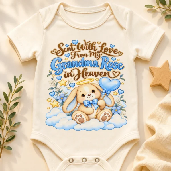 Personalized Grandma in Heaven Memorial Baby Bodysuit — baby bodysuit mockup personalized grandma in heaven memorial baby bodysuit close-up detail