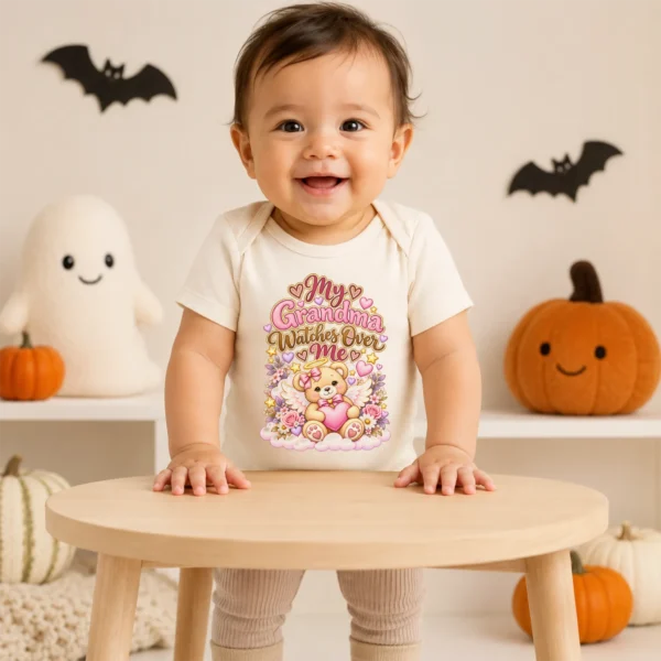 Personalized Grandma Watches Over Me Baby Bodysuit — baby bodysuit mockup personalized grandma watches over me baby bodysuit lifestyle scene