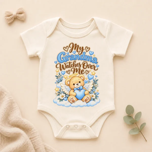 Personalized Grandma Watches Over Me Baby Bodysuit — alternate product mockup personalized grandma watches over me baby bodysuit product detail