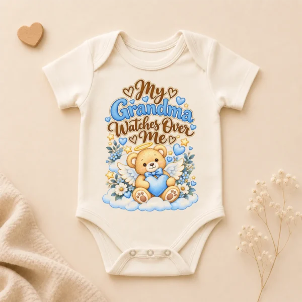 Personalized Grandma Watches Over Me Baby Bodysuit — alternate product mockup personalized grandma watches over me baby bodysuit product photo