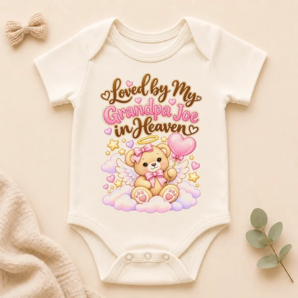 Personalized Grandpa in Heaven Memorial Baby Bodysuit — alternate product mockup personalized grandpa in heaven memorial baby bodysuit mockup view