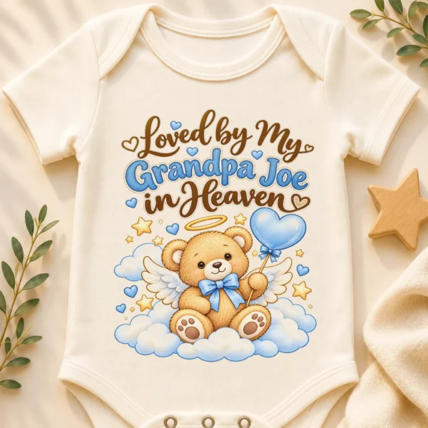 Personalized Grandpa in Heaven Memorial Baby Bodysuit — baby bodysuit mockup personalized grandpa in heaven memorial baby bodysuit close-up detail