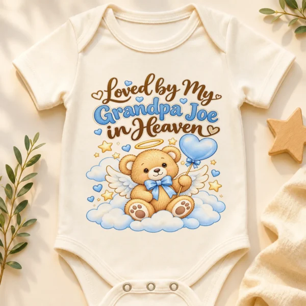 Personalized Grandpa in Heaven Memorial Baby Bodysuit — baby bodysuit mockup personalized grandpa in heaven memorial baby bodysuit close-up detail
