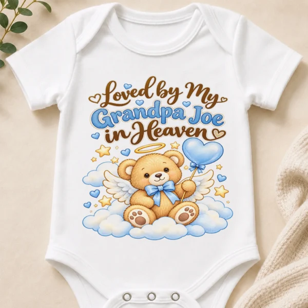 Personalized Grandpa in Heaven Memorial Baby Bodysuit — baby bodysuit mockup personalized grandpa in heaven memorial baby bodysuit close-up detail