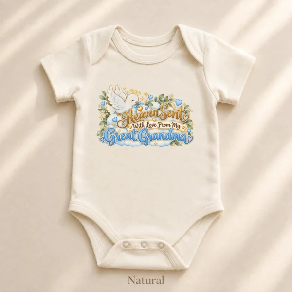 Personalized Great Grandma Heaven Sent Baby Bodysuit — alternate product mockup personalized great grandma heaven sent baby bodysuit alternate angle