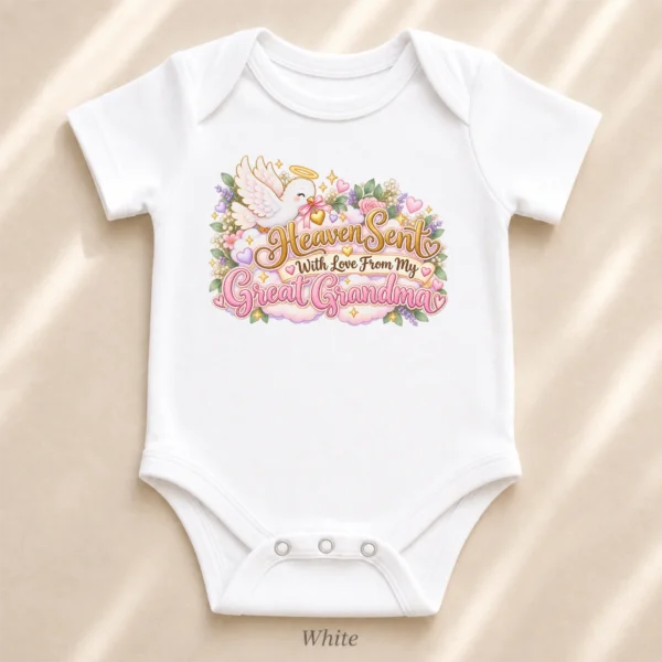 Personalized Great Grandma Heaven Sent Baby Bodysuit — alternate product mockup personalized great grandma heaven sent baby bodysuit product photo