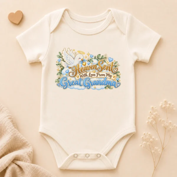 Personalized Great Grandma Heaven Sent Baby Bodysuit — alternate product mockup personalized great grandma heaven sent baby bodysuit product photo