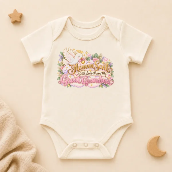 Personalized Great Grandma Heaven Sent Baby Bodysuit — alternate product mockup personalized great grandma heaven sent baby bodysuit product photo