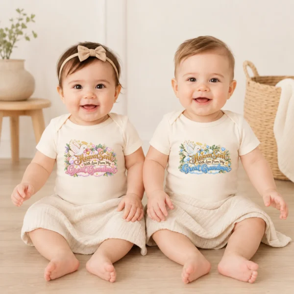 Personalized Great Grandma Heaven Sent Baby Bodysuit — baby bodysuit mockup personalized great grandma heaven sent baby bodysuit model mockup