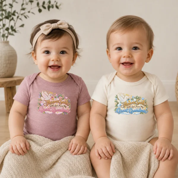 Personalized Great Grandma Heaven Sent Baby Bodysuit — baby bodysuit mockup personalized great grandma heaven sent baby bodysuit model mockup