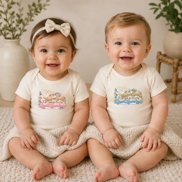 Personalized Great Grandma Heaven Sent Baby Bodysuit — baby bodysuit mockup personalized great grandma heaven sent baby bodysuit model mockup