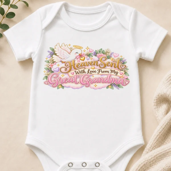 personalized great grandma heaven sent baby bodysuit close-up detail