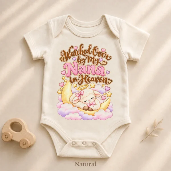 Personalized Nana in Heaven Memorial Baby Bodysuit — alternate product mockup personalized nana in heaven memorial baby bodysuit styled product photo