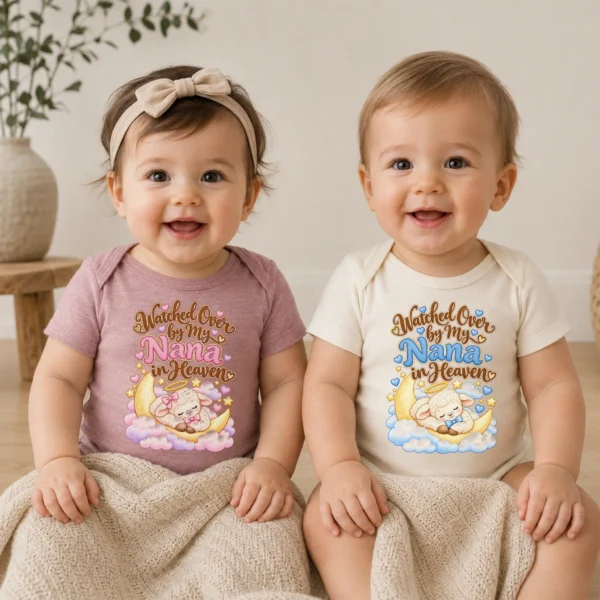 Personalized Nana in Heaven Memorial Baby Bodysuit — baby bodysuit mockup personalized nana in heaven memorial baby bodysuit model mockup