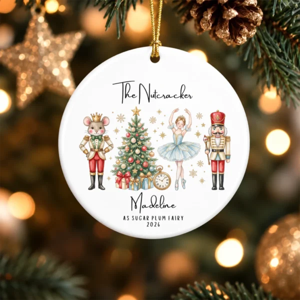 Personalized Nutcracker Ornament with Name and Year for Ballet Dancers — alternate product mockup personalized nutcracker ornament with name and year for ballet dancers product image alternate angle
