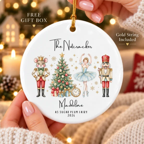 Personalized Nutcracker Ornament with Name and Year for Ballet Dancers — alternate product mockup personalized nutcracker ornament with name and year for ballet dancers product image mockup view