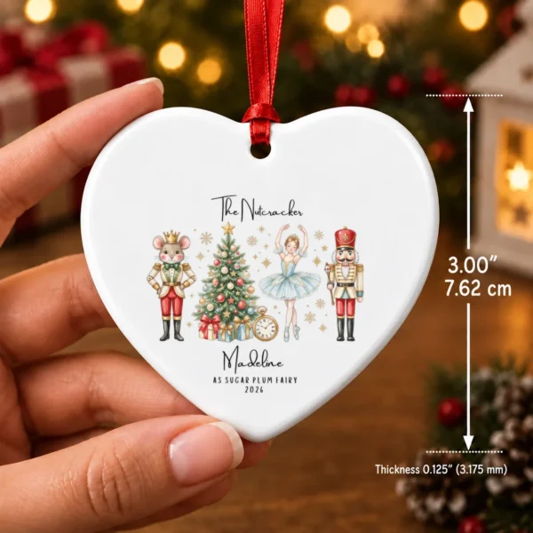 Personalized Nutcracker Ornament with Name and Year for Ballet Dancers — alternate product mockup personalized nutcracker ornament with name and year for ballet dancers product image size detail