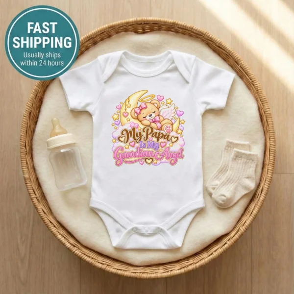 Personalized Papa Guardian Angel Memorial Baby Bodysuit — baby bodysuit mockup personalized papa guardian angel memorial baby bodysuit product photo