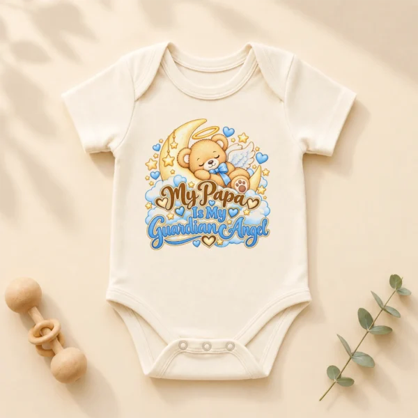 Personalized Papa Guardian Angel Memorial Baby Bodysuit — alternate product mockup personalized papa guardian angel memorial baby bodysuit close-up detail