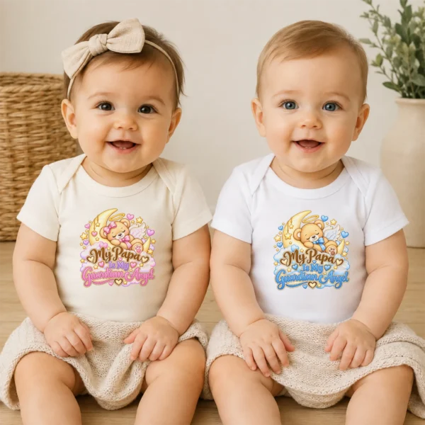 Personalized Papa Guardian Angel Memorial Baby Bodysuit — baby bodysuit mockup personalized papa guardian angel memorial baby bodysuit model mockup