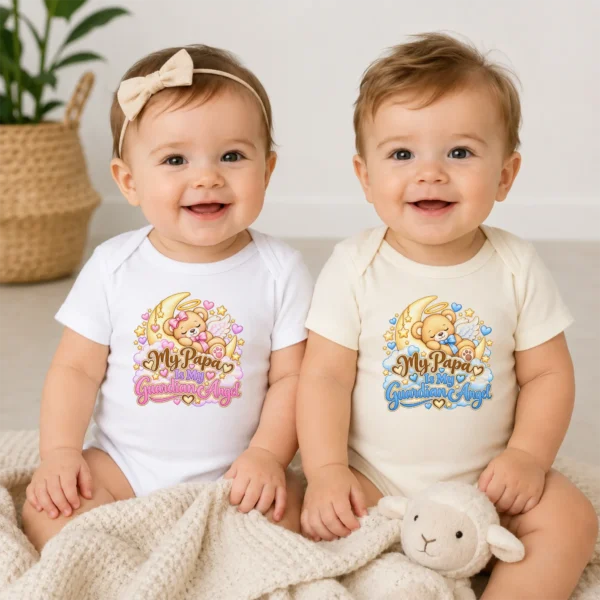Personalized Papa Guardian Angel Memorial Baby Bodysuit — baby bodysuit mockup personalized papa guardian angel memorial baby bodysuit model mockup
