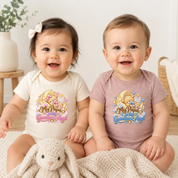 Personalized Papa Guardian Angel Memorial Baby Bodysuit — baby bodysuit mockup personalized papa guardian angel memorial baby bodysuit model mockup
