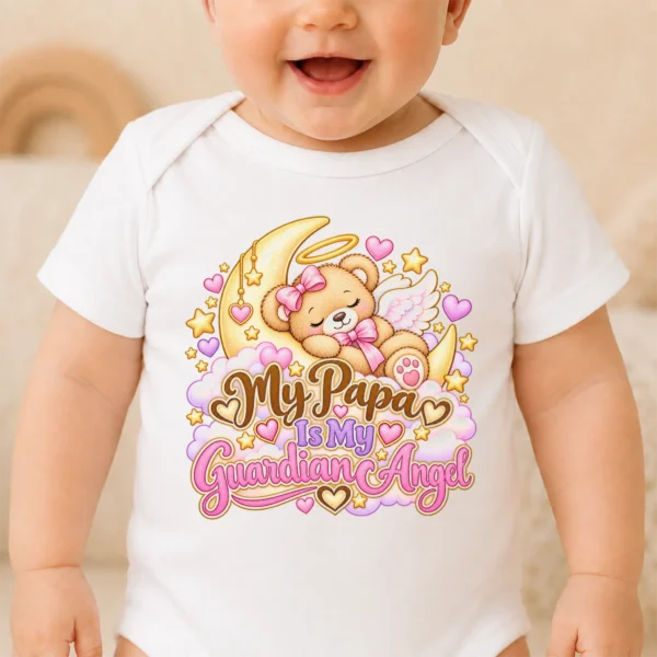 Personalized Papa Guardian Angel Memorial Baby Bodysuit — baby bodysuit mockup personalized papa guardian angel memorial baby bodysuit close-up detail