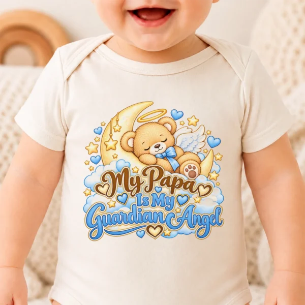 Personalized Papa Guardian Angel Memorial Baby Bodysuit — baby bodysuit mockup personalized papa guardian angel memorial baby bodysuit close-up detail