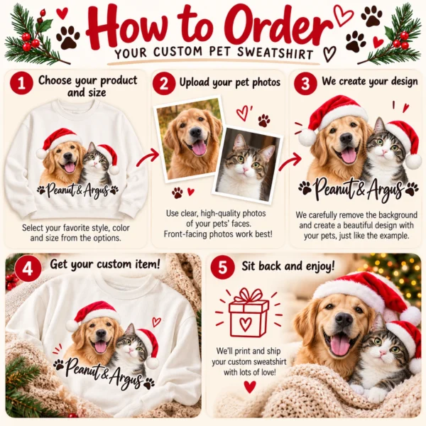 Personalized Pet Christmas Sweatshirt, Custom Dog Cat Photo Shirt — alternate product mockup personalized pet photo sweatshirt t-shirt alternate angle