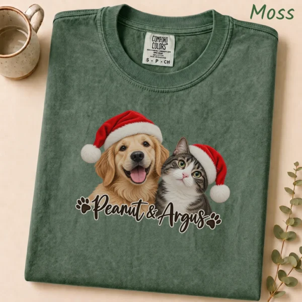 Personalized Pet Christmas Sweatshirt, Custom Dog Cat Photo Shirt — alternate product mockup personalized pet photo sweatshirt t-shirt styled product photo