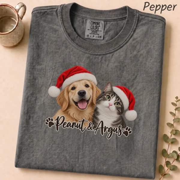Personalized Pet Christmas Sweatshirt, Custom Dog Cat Photo Shirt — alternate product mockup personalized pet photo sweatshirt t-shirt product detail