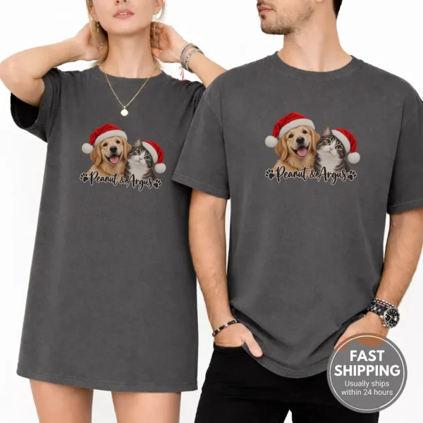 Personalized Pet Christmas Sweatshirt, Custom Dog Cat Photo Shirt — alternate product mockup personalized pet photo sweatshirt t-shirt product photo