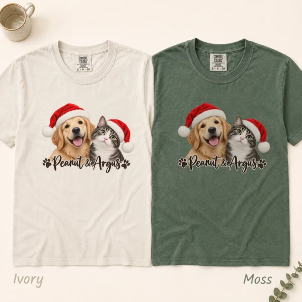 Personalized Pet Christmas Sweatshirt, Custom Dog Cat Photo Shirt — alternate product mockup personalized pet photo sweatshirt t-shirt color options