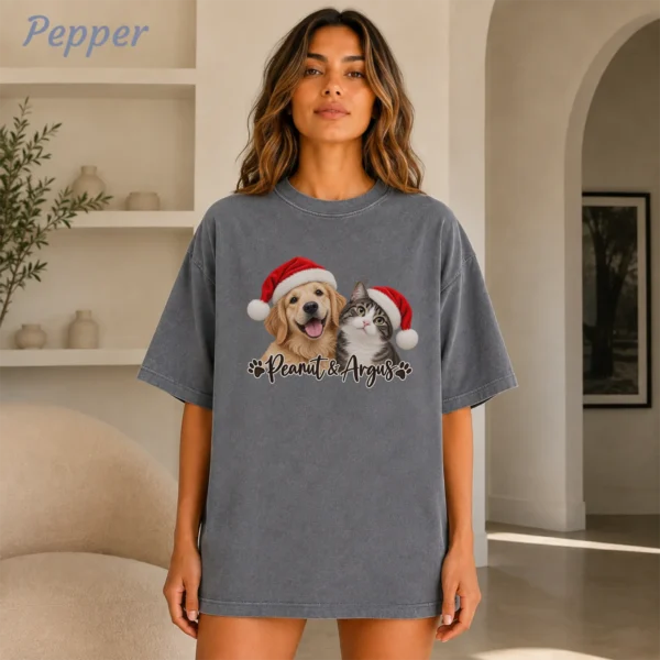 Personalized Pet Christmas Sweatshirt, Custom Dog Cat Photo Shirt — alternate product mockup personalized pet photo sweatshirt t-shirt color options