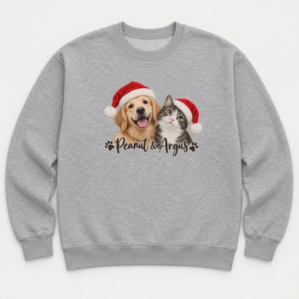 Personalized Pet Christmas Sweatshirt, Custom Dog Cat Photo Shirt — alternate product mockup personalized pet photo sweatshirt t-shirt product photo