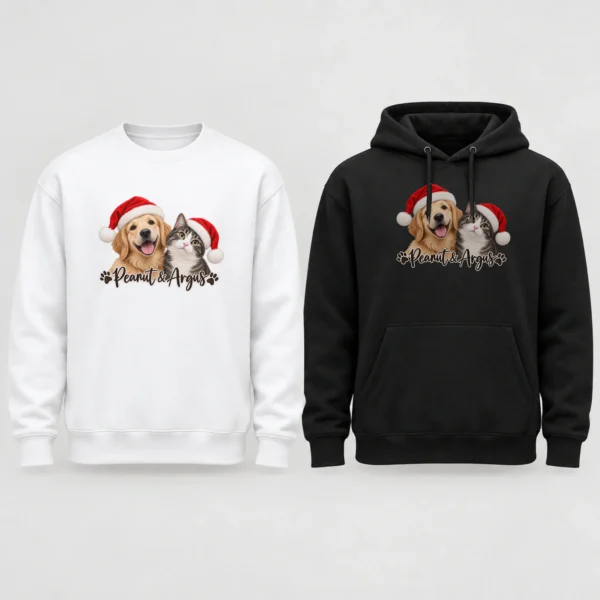 Personalized Pet Christmas Sweatshirt, Custom Dog Cat Photo Shirt — alternate product mockup personalized pet photo sweatshirt t-shirt lifestyle scene