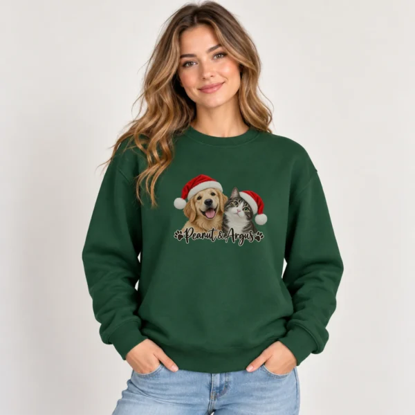 Personalized Pet Christmas Sweatshirt, Custom Dog Cat Photo Shirt — alternate product mockup personalized pet photo sweatshirt t-shirt product photo