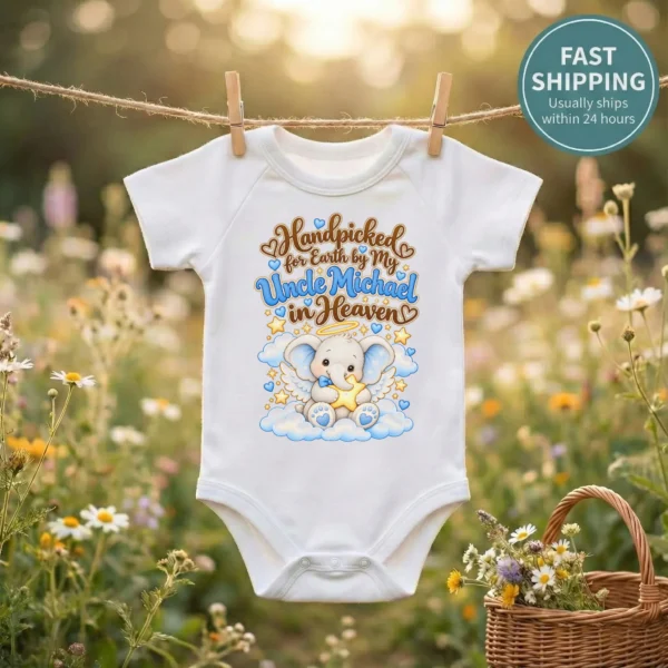 Personalized Uncle in Heaven Handpicked Baby Bodysuit — baby bodysuit mockup personalized uncle in heaven handpicked baby bodysuit product photo