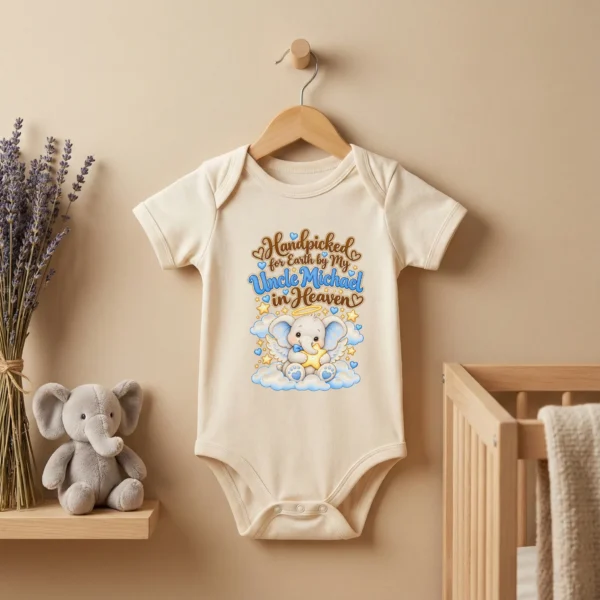 Personalized Uncle in Heaven Handpicked Baby Bodysuit — baby bodysuit mockup personalized uncle in heaven handpicked baby bodysuit product photo