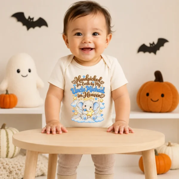 Personalized Uncle in Heaven Handpicked Baby Bodysuit — baby bodysuit mockup personalized uncle in heaven handpicked baby bodysuit product detail