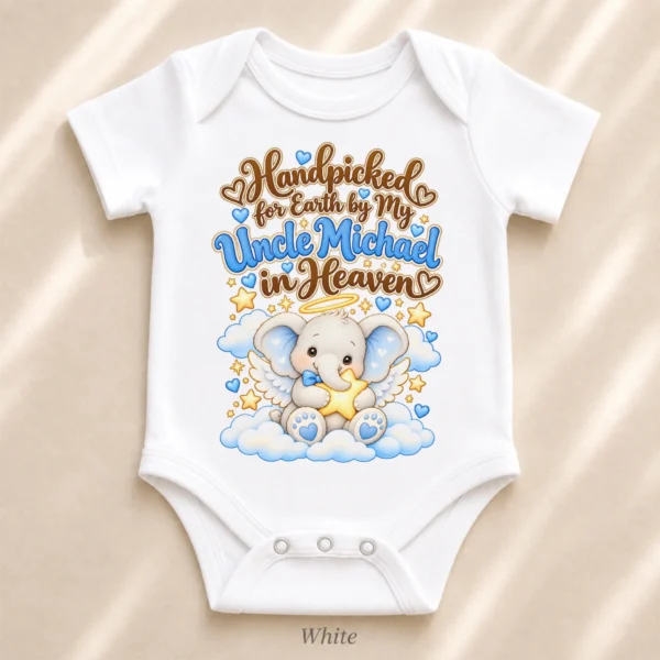 Personalized Uncle in Heaven Handpicked Baby Bodysuit — alternate product mockup personalized uncle in heaven handpicked baby bodysuit product photo