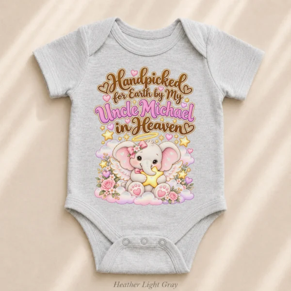 Personalized Uncle in Heaven Handpicked Baby Bodysuit — alternate product mockup personalized uncle in heaven handpicked baby bodysuit product photo