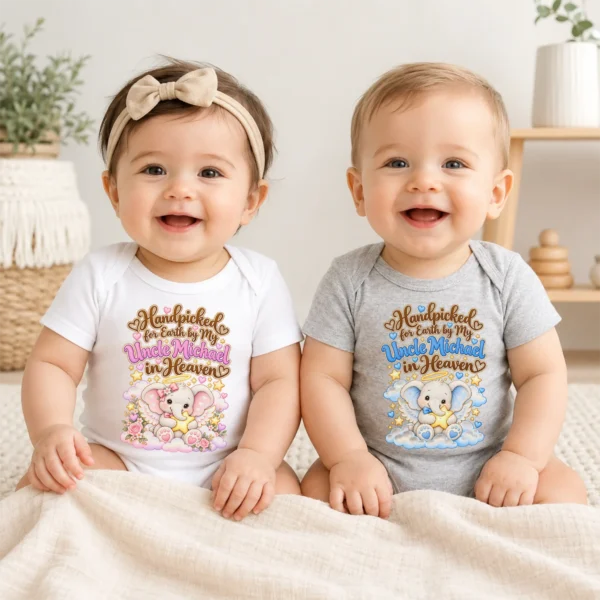 Personalized Uncle in Heaven Handpicked Baby Bodysuit — baby bodysuit mockup personalized uncle in heaven handpicked baby bodysuit model mockup