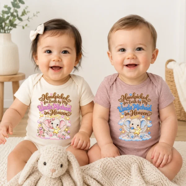 Personalized Uncle in Heaven Handpicked Baby Bodysuit — baby bodysuit mockup personalized uncle in heaven handpicked baby bodysuit model mockup