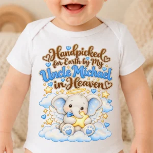 personalized uncle in heaven handpicked baby bodysuit close-up detail