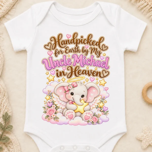 Personalized Uncle in Heaven Handpicked Baby Bodysuit — baby bodysuit mockup personalized uncle in heaven handpicked baby bodysuit close-up detail