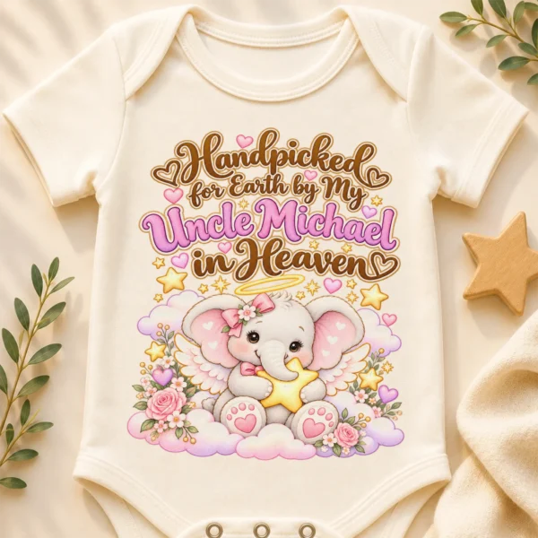 Personalized Uncle in Heaven Handpicked Baby Bodysuit — baby bodysuit mockup personalized uncle in heaven handpicked baby bodysuit close-up detail